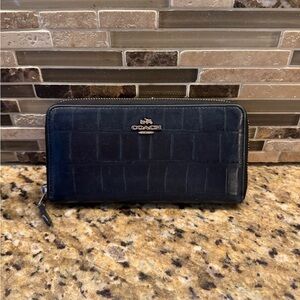Coach Midnight Blue Croc Embossed Wallet